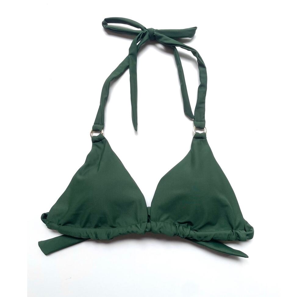 Quince Italian Ring Triangle Bikini Swim Top Palm Green Size Small NEW
